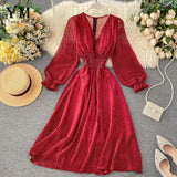 Dot Dress Women Red V Neck
