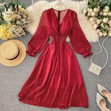 Dot Dress Women Red V Neck