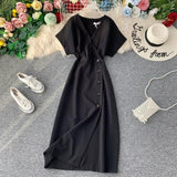 Slim V Neck Button Dresses