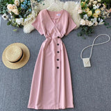 Slim V Neck Button Dresses