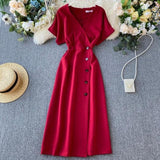 Slim V Neck Button Dresses