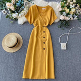 Slim V Neck Button Dresses