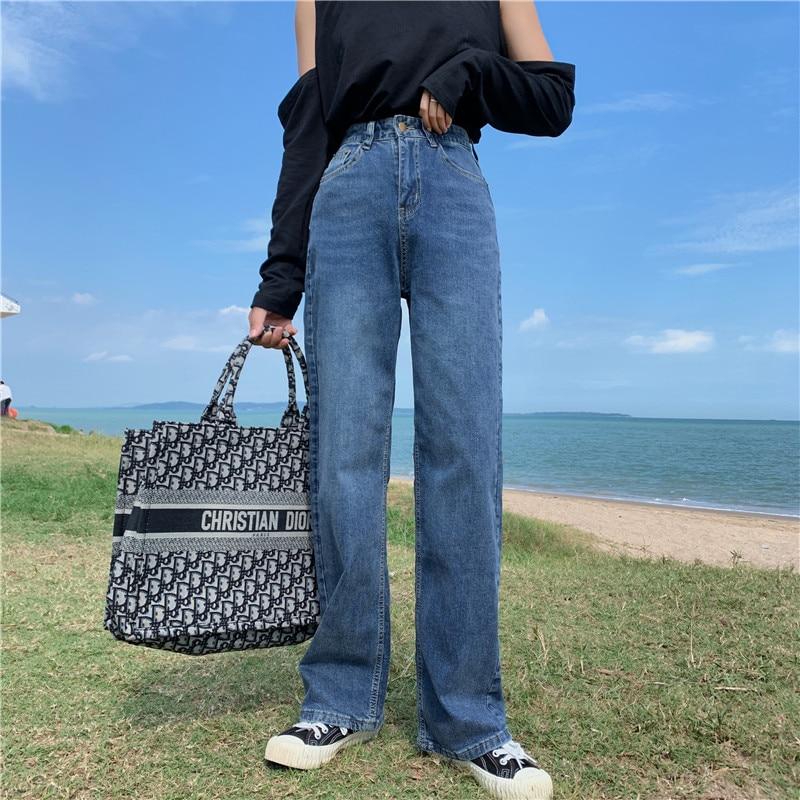 Women loose long denim jeans